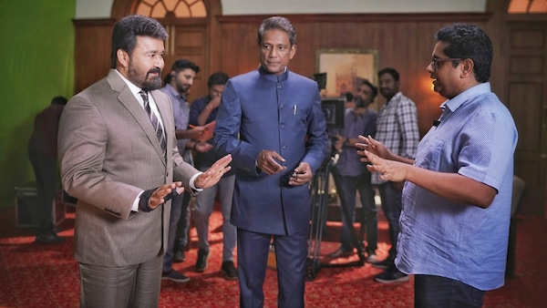 Mohanlal, Adil Hussain and Jeethu Joseph on the sets of Ram