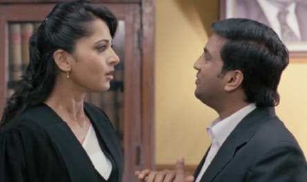 Name this movie in which Anushka Shetty portrays a lawyer fighting for the rights of a man who has the mental maturity of a child.