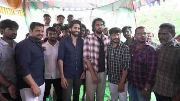 Naga Chaitanya with the fishermen in Vizag