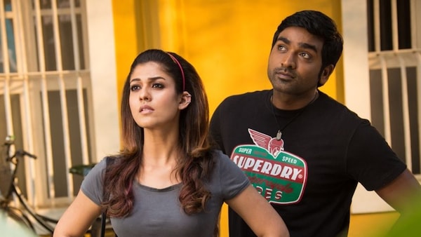 Nayanthara and Vijay Sethupathi in Naanum Rowdy Dhaan.