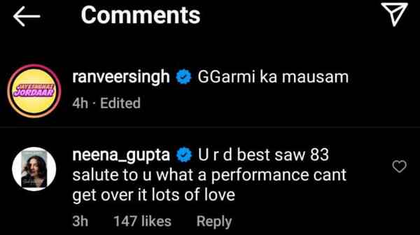 Neena Gupta's comment Ranveer Singh's post