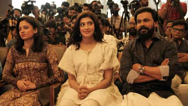 Neeta Pillai, Pranitha Subash and Dileep during the film's pooja function