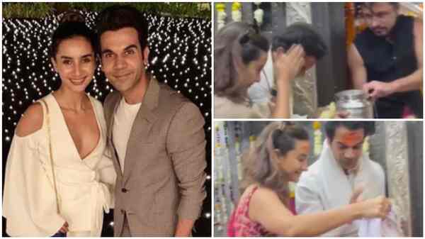 Rajkummar Rao, his wife Patralekhaa offer prayers at Mahakal Temple in Madhya Pradesh – Watch them smile in traditional attires