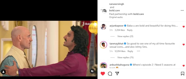 Comments on Ranveer Singh's Instagram post.