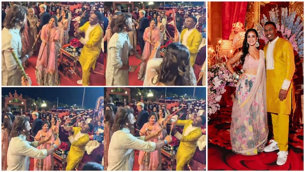 Anant Ambani, Radhika Merchant pre-wedding Day 2 - MS Dhoni energetically performs dandiya with Dwayne Bravo
