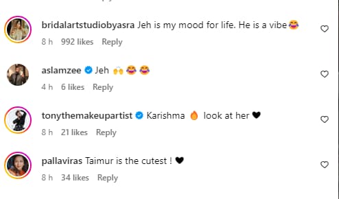 Instagram comments about Jeh and Taimur.