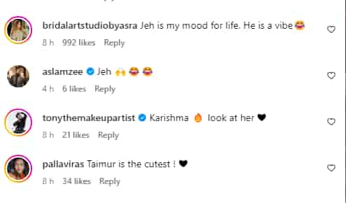 Instagram comments about Jeh and Taimur.