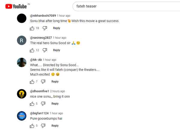 Comments on Fateh teaser by social media users.