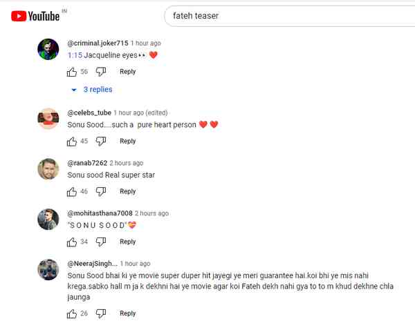 Comments on Fateh teaser by social media users.