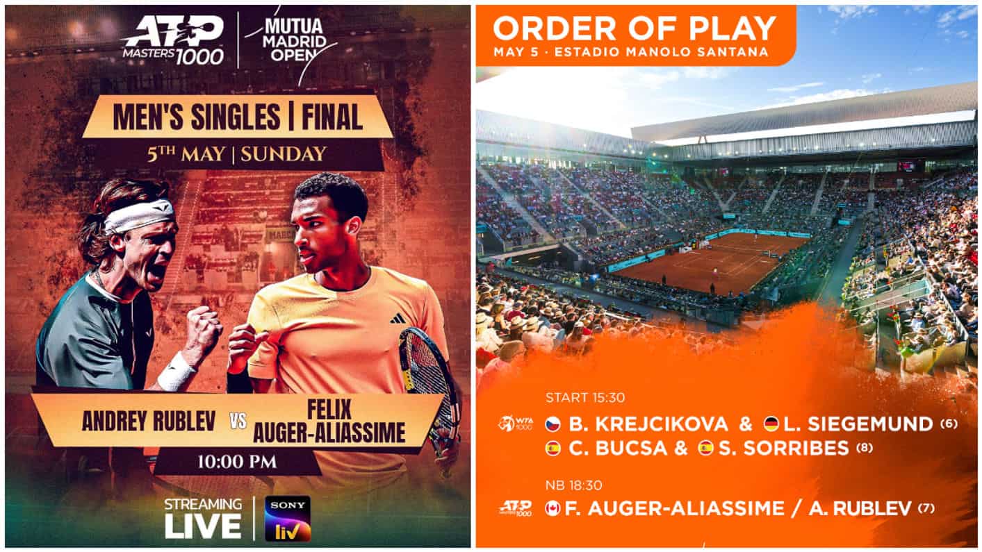 Madrid Open Men’s Final on Sony LIV: Get ready to witness the clash between Andrey Rublev, Felix Auger-Aliassime