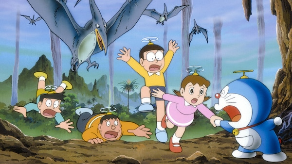 A still from Doraemon: Nobita and the Knights on Dinosaurs.