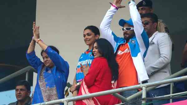 ICC Cricket World Cup 2023: Deepika Padukone whispers in Ranveer Singh’s ear while cheering for India at Narendra Modi Stadium