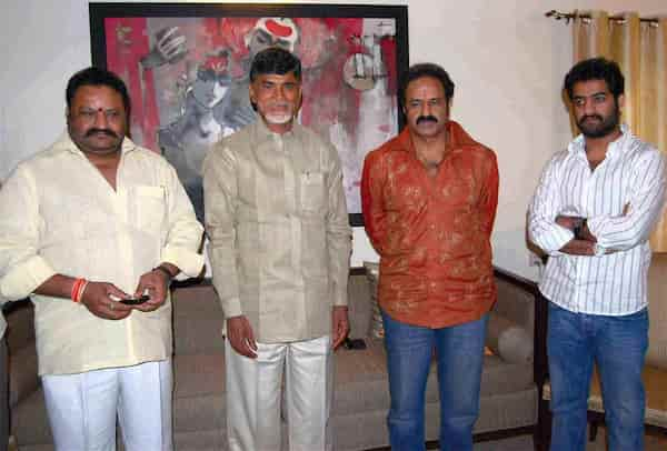 Jr NTR with his dad Hari Krisha(on the left),Chandra Babu Naidu and uncle Balakrishna