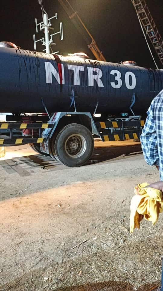 Tanker filled with fake blood on NTR30 sets