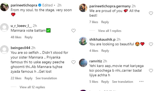 Parineeti Chopra's post reaction