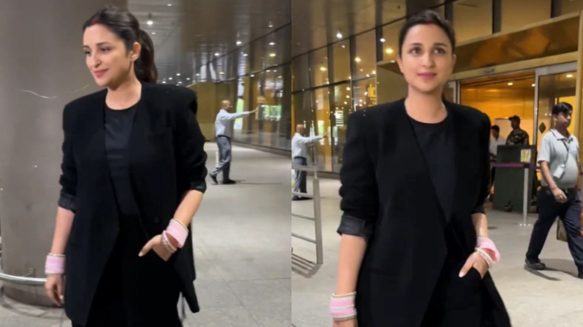 New bride Parineeti Chopra smiles from ear to ear as she arrives in Mumbai - WATCH