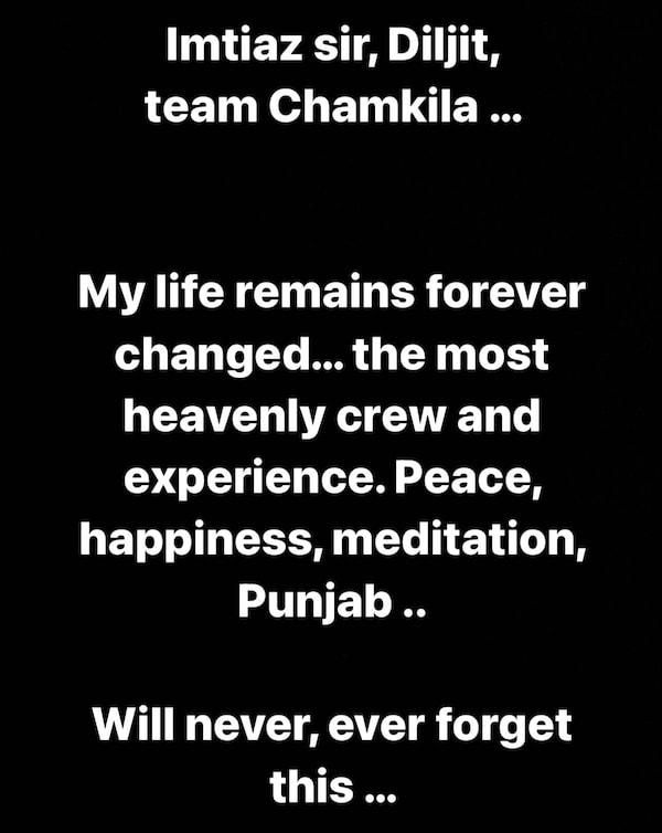 Parineeti Chopra on her Instagram story