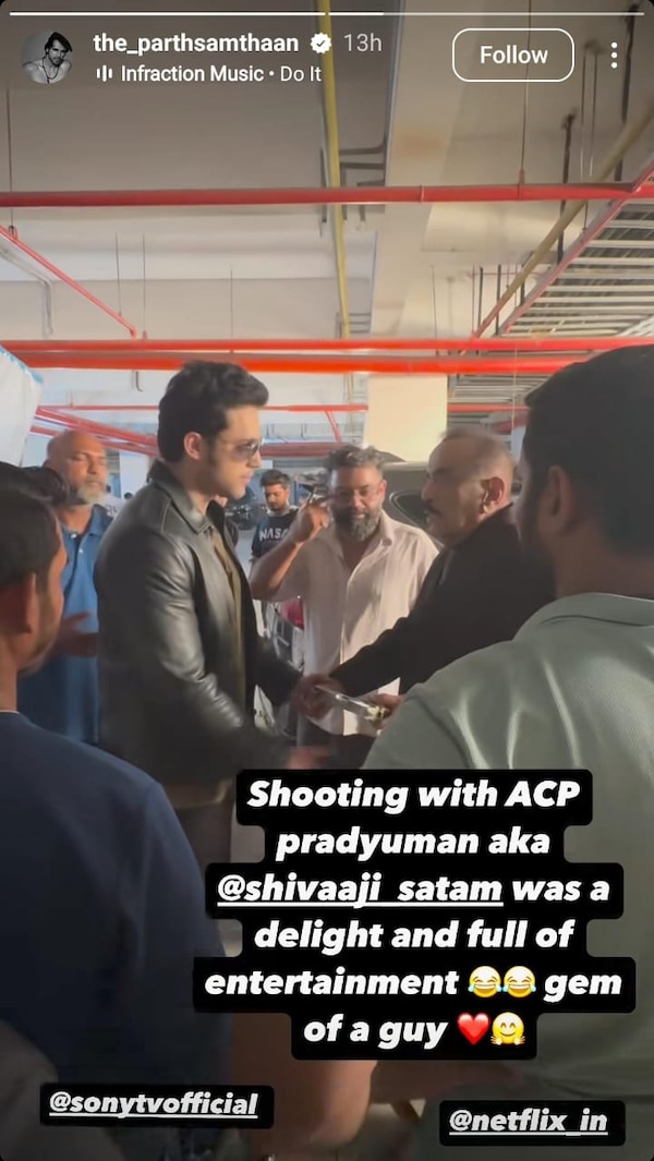Parth Samthaan and Shivaji Satam on the sets of CID 2 (Image: Parth Samthaan Instagram Story)