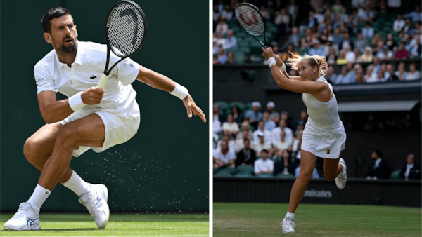 Poise meets power: Djokovic lunges with signature precision while Andreeva lets fly mid-air.
