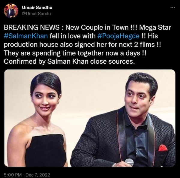 Salman Khan in a relationship with Pooja Hegde? (Image via Twitter/Screengrab)