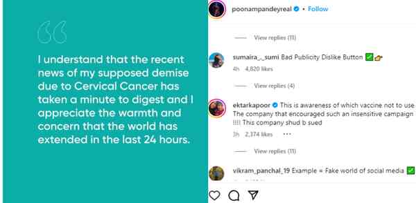 Poonam Pandey post reactions