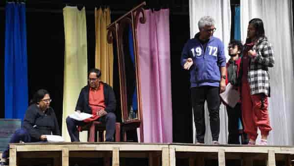 Poulami Bose, Debshankar Halder, Suman Mukhopadhyay and other members during rehearsal