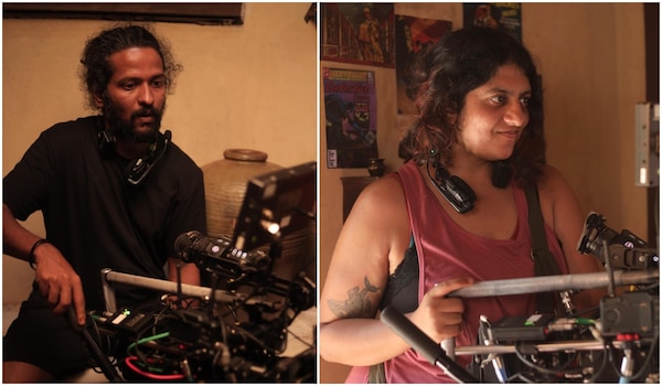 Prem Akkattu and Sraiyanti on the sets of Detective Ujjwalan