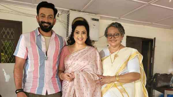 Prithviraj, Meena and Mallika Sukumaran on the sets of Bro Daddy