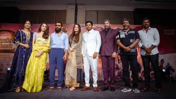 Ravi with his co-stars during a press meet in Chennai