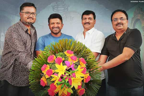 Dinakar Thoogudeepa, Puneeth Rajkumar with producers Jayanna and Bhogendra