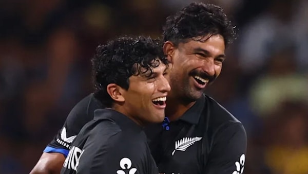 Rachin Ravindra picked up 4/27 against Sri Lanka, his career-best figures in T20Is. Image | ICC