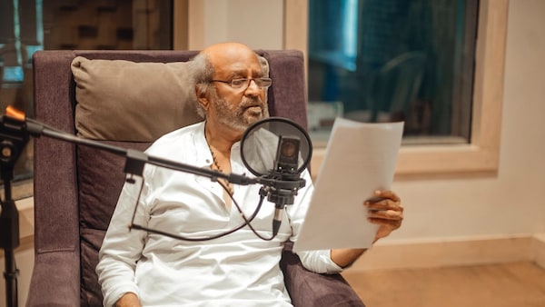Superstar Rajinikanth dubs for Baba re-release; pics from the dubbing studio take the internet by storm