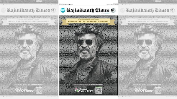 Rajinikanth Times: Hindustan Times x OTTplay dedicated a full front page, masthead included, to the Superstar on his completing 50 years in cinema.