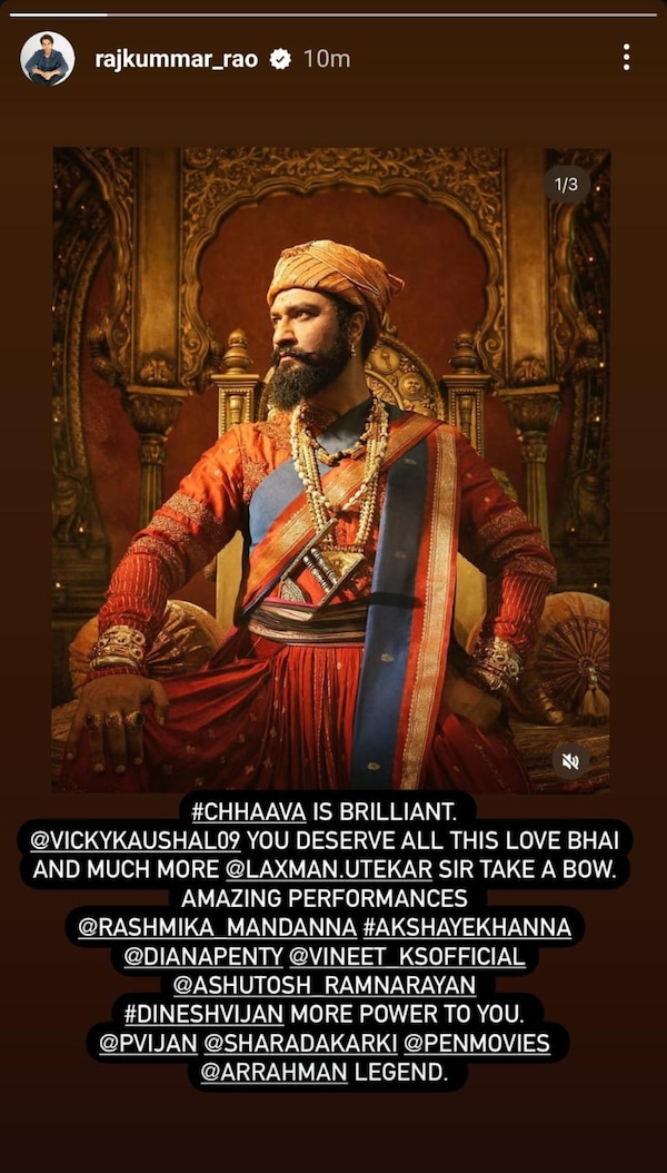 Rajkummar Rao reviews Chhaava (Credit: Instagram Story)