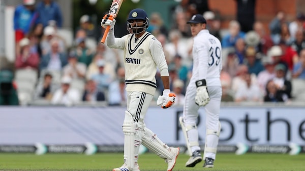 Ravindra Jadeja celebrating a landmark in England series. Image | BCCI on X