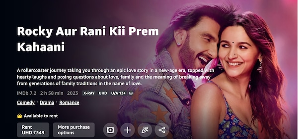 Rocky Aur Rani Kii Prem Kahaani on Prime Video