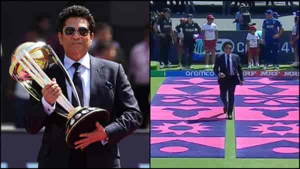 World Cup 2023: Sachin Tendulkar's 'royal walk' with ICC trophy in Ahmedabad has fans captivated