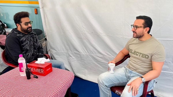 Saif and NTR from the sets of NTR30