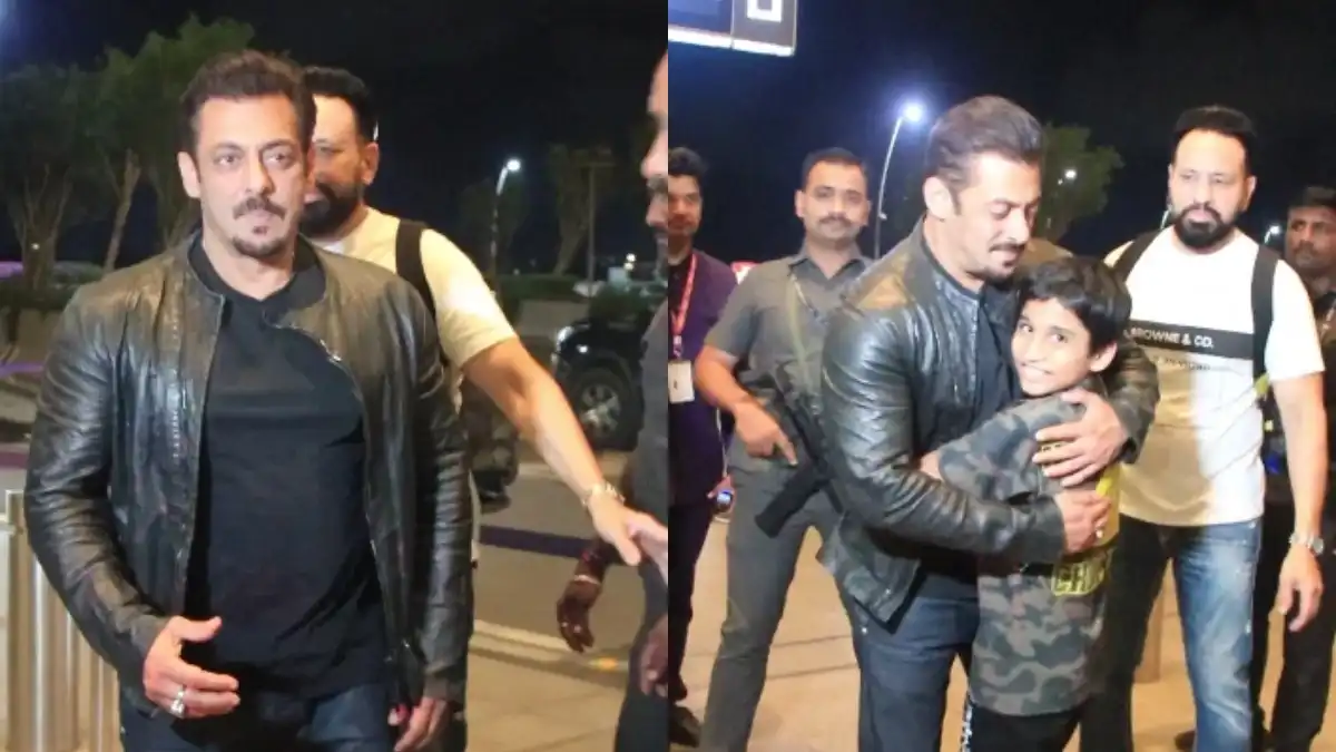 Salman Khan dons his stylish moustache as he gets clicked at the airport, hugs a fan amidst tight security