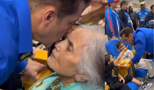 Salman Khan shares a heart winning VIDEO of him showering kisses on his mother Salma Khan and also eating fries from his nephew at CCL match!