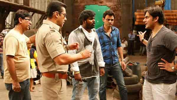 Salman Khan and Arbaaz Khan on the sets of Dabangg