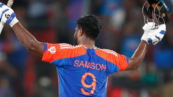 Sanju Samson after his 111 against Bangladesh. Image | BCCI on X