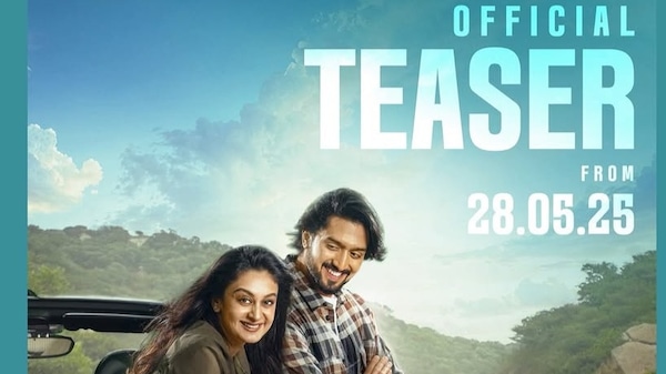 Aishwarya Arjun and Niranjan Sudhindra in a poster of Seetha Payanam