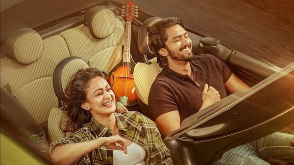 Aishwarya Arjun and Niranjan Sudhindra in a poster of Seetha Payanam