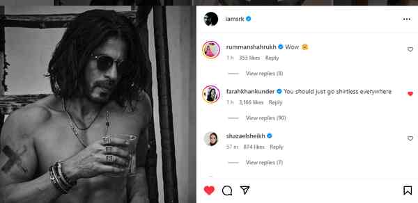 Farah Khan comments on Shah Rukh Khan's post.