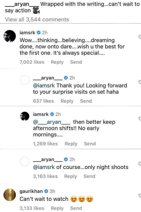 Shah Rukh Khan and Gauri Khan comment on Aryan Khan's post (Courtesy: Aryan Khan/Instagram)