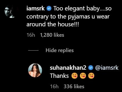 Shah Rukh Khan's comment on Suhana Khan's post (Courtesy: Suhana Khan/Instagram)