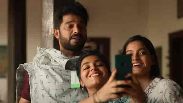 Sharafudheen, Rajisha Vijayan and Malavika in a still from Madhura Manohara Moham