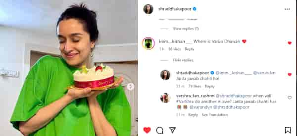 Comments on Shraddha Kapoor's Instagram post.