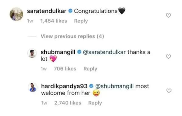 Viral messages between Shubman Gill and Sara Tendulkar on internet.